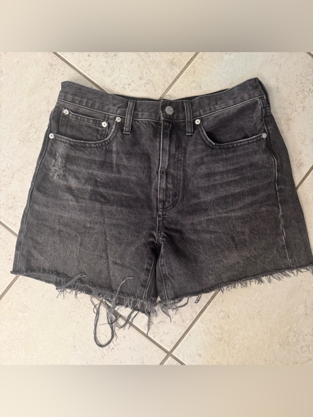 Madewell Black Washed Denim Cutoff Shorts - Picture 1 of 4